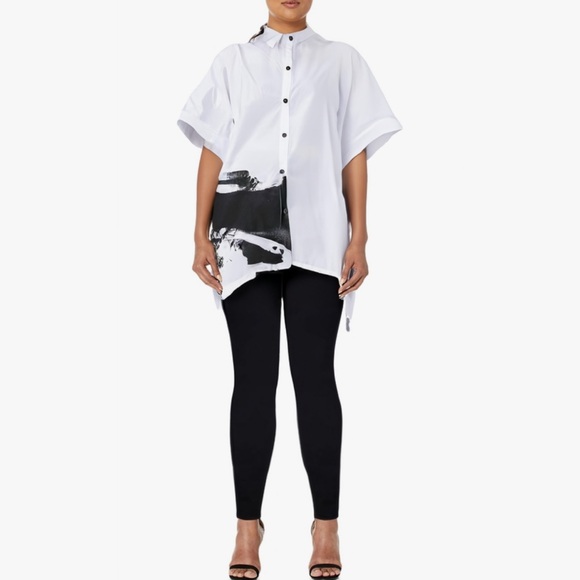 ELLAZHU Oversized Abstract Button Down Batwing Shirt Black White O/S - Picture 1 of 9
